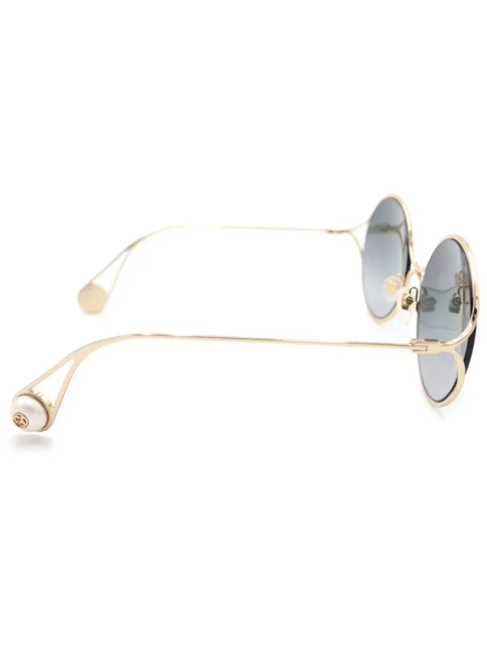 Gucci GG Logo Faux Pearl Asian Fit Sunglasses Eyewear Gold Gray Gradient